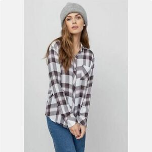 RAILS Hunter plaid Shirt White Grey Peach button down long sleeve top